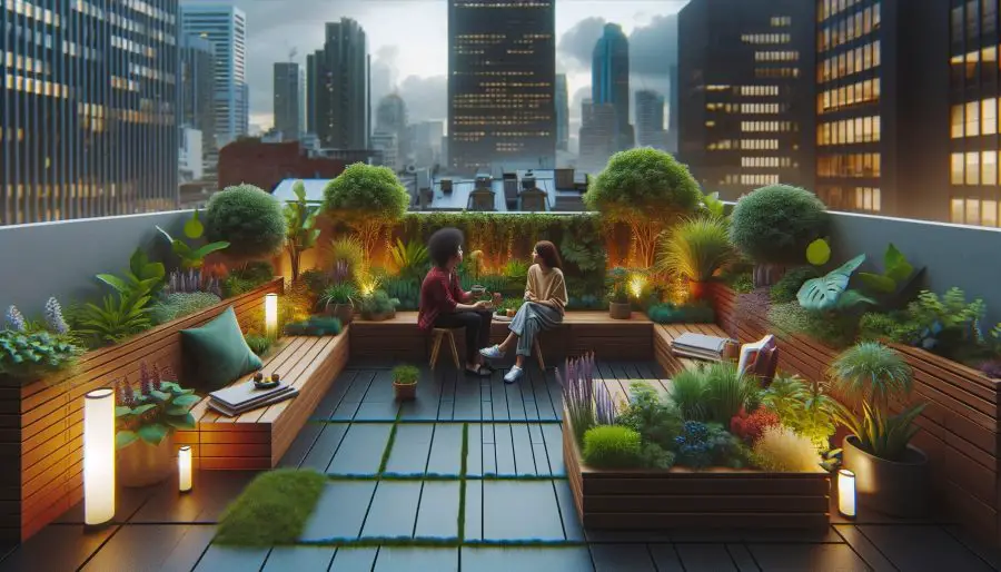 Health and Well-being. Couple in a Rooftop Garden