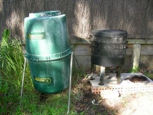 Home Composting Ideas - compost tumbler and worm farm